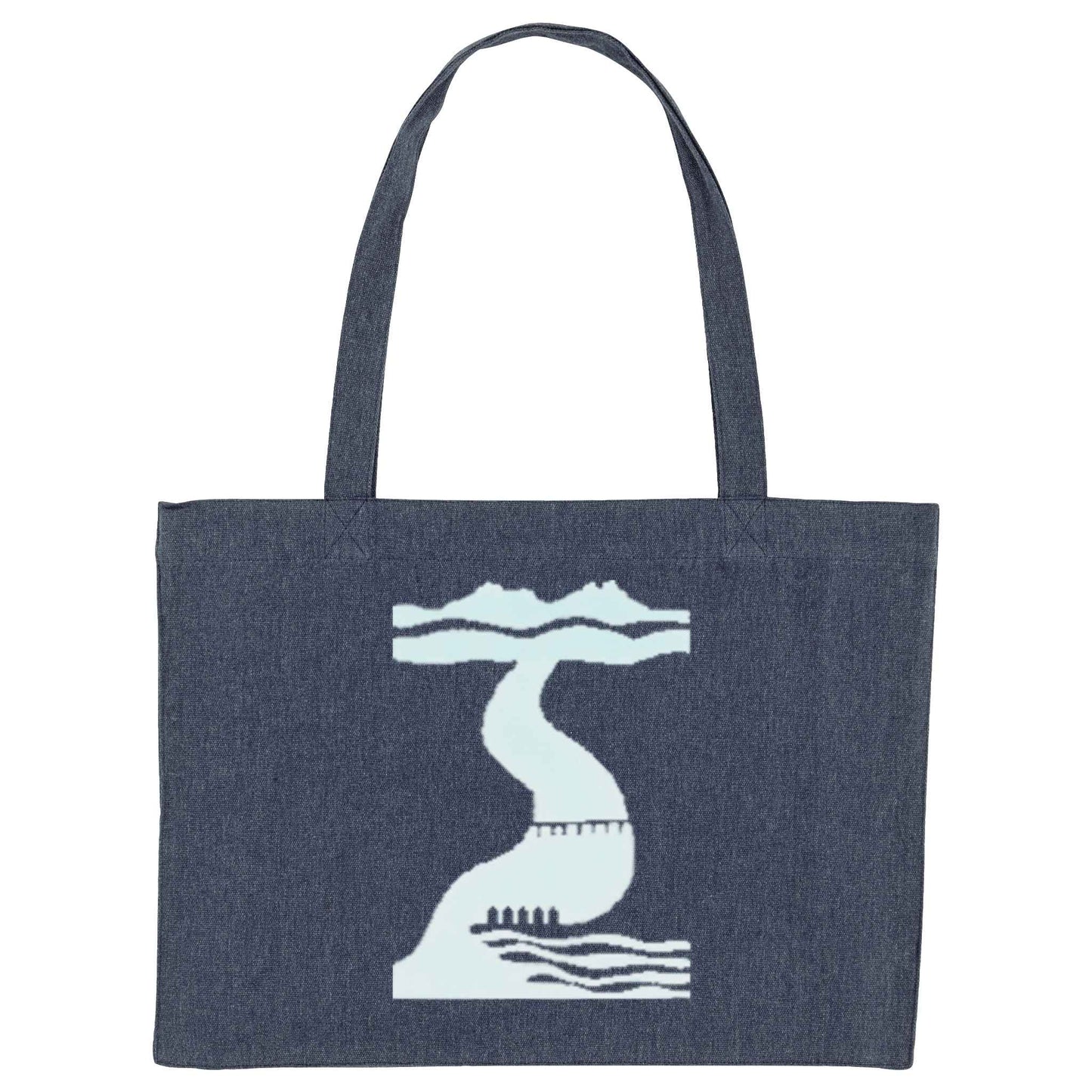 Large blue SeaNic bag made from recycled canvas-style material, hand-printed in Devon with a nature-inspired design — a sustainable, reusable alternative for shopping or everyday use.