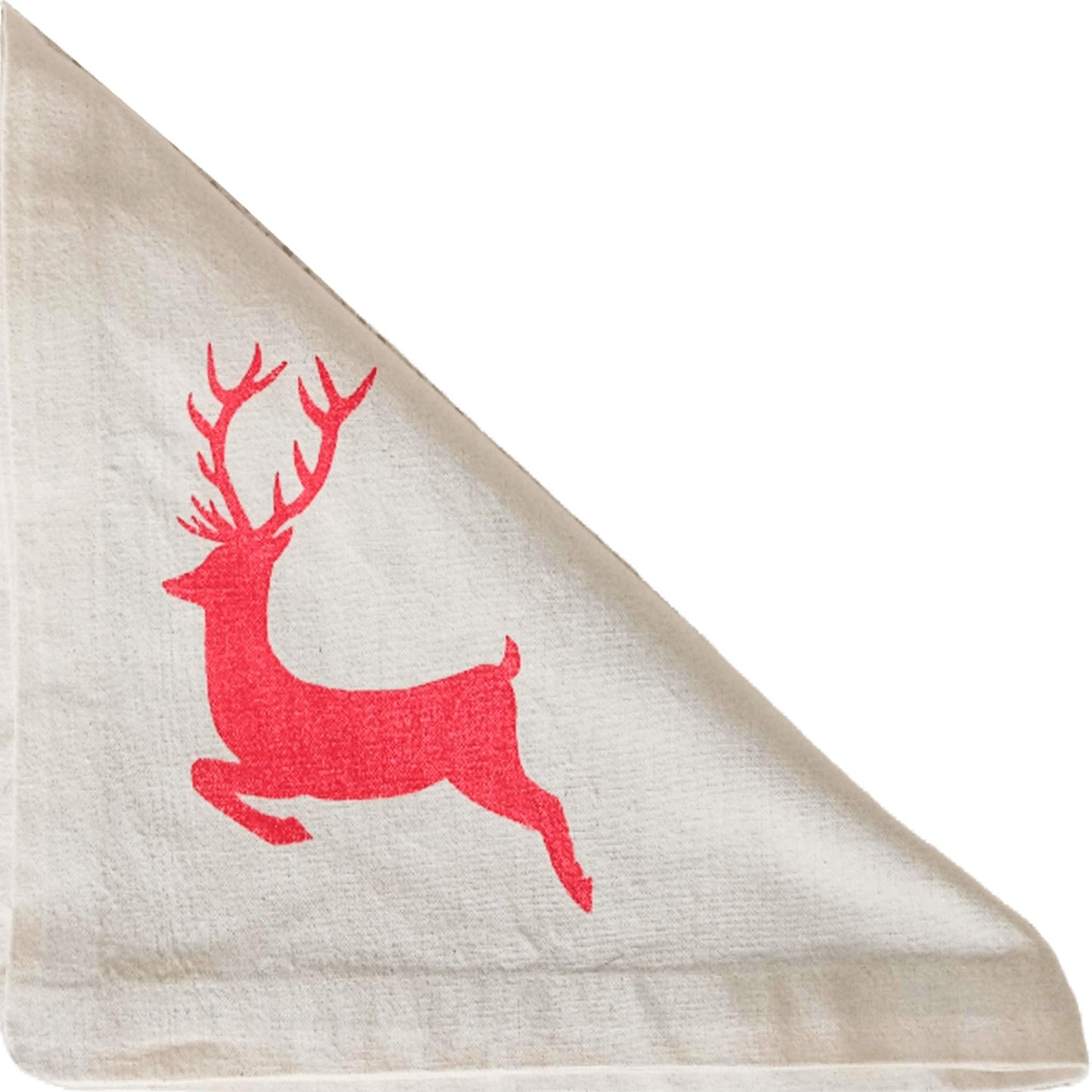 Close-up of the Stag Christmas napkin by SeaNic, showing the hand-printed reindeer design on soft organic cotton fabric.