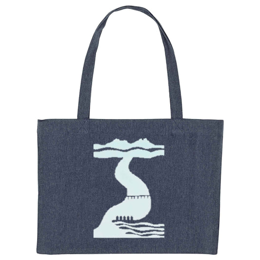 Large blue SeaNic bag made from recycled canvas-style material, hand-printed in Devon with a nature-inspired design — a sustainable, reusable alternative for shopping or everyday use.
