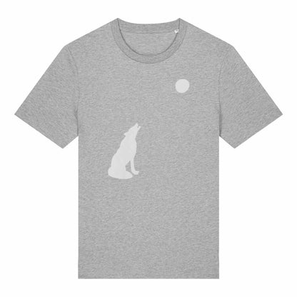 Grey Lone Wolf t-shirt by SeaNic — sustainable unisex organic cotton tee featuring a striking wolf silhouette design, hand-printed in Devon.