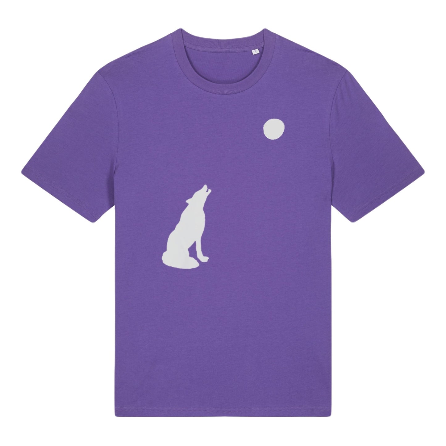 Purple Lone Wolf t-shirt by SeaNic — sustainable unisex organic cotton tee hand-printed in Devon with a bold wolf howling at the moon design inspired by nature and individuality.