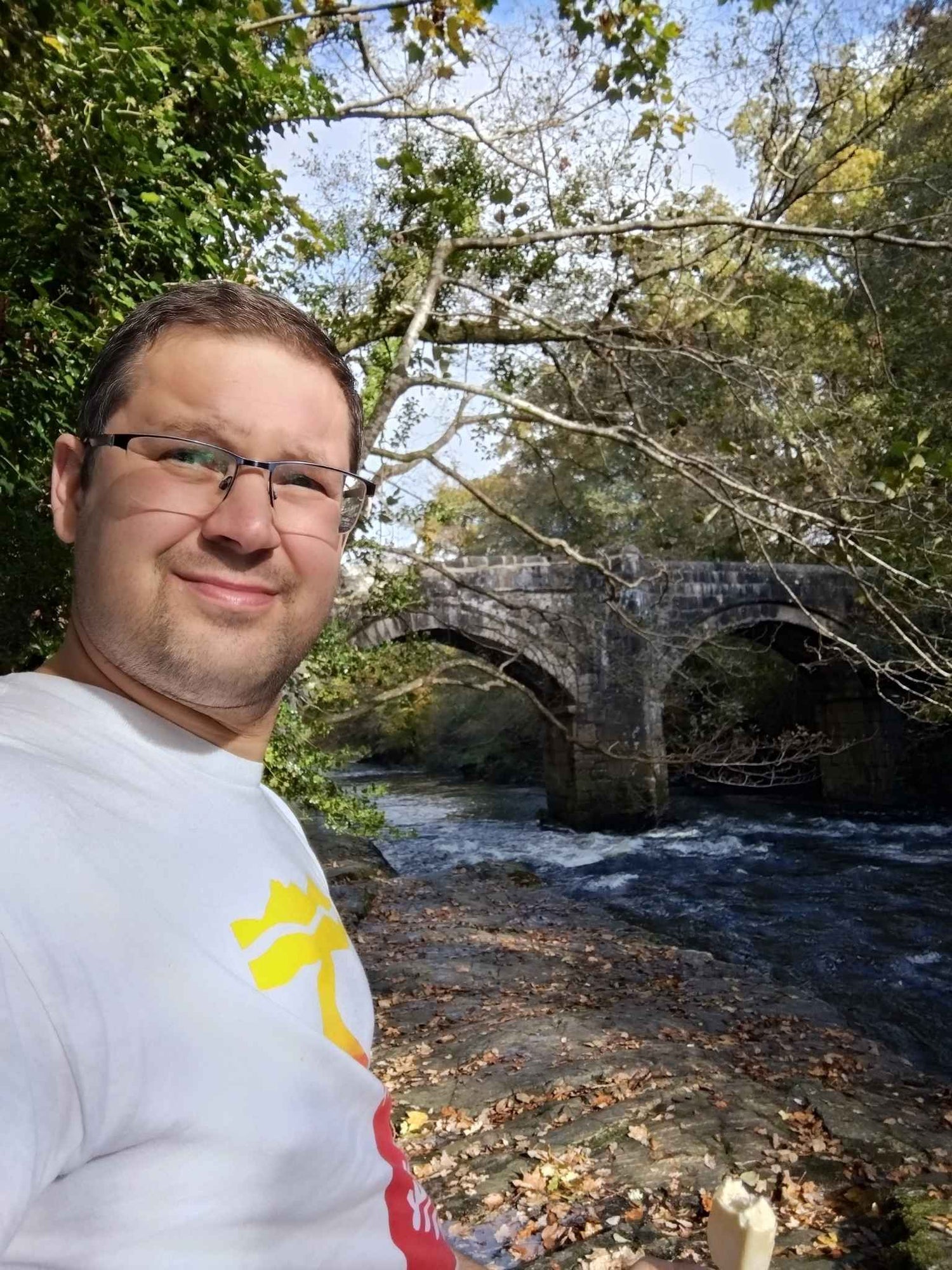Tony, co-founder of SeaNic, wearing his unique, hand-printed T-shirt, inspired by Devon's beautiful nature on Dartmoor.